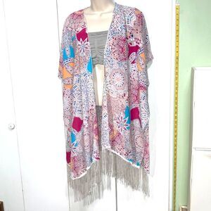 Anthropologie  Casual Bohemian Print Fringed Swimsuit Cover One Size